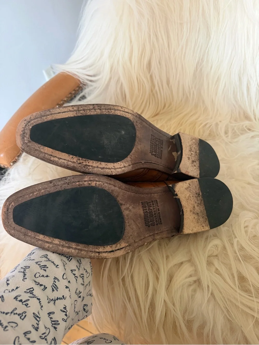 Johnston & Murphy Men's Tan/Brown Wingtip Slip-On Leather Loafers